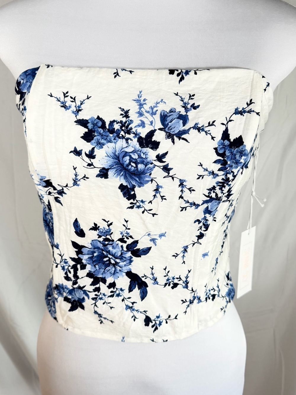 Sienna Sky Floral Strapless Corset Top with a smocked back